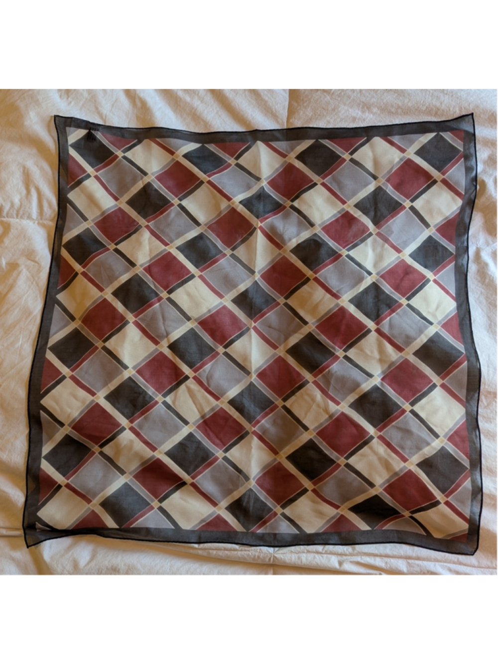 Women's Talbots Pure Silk Scarf Red Grey Cream, Black Argyle Pattern